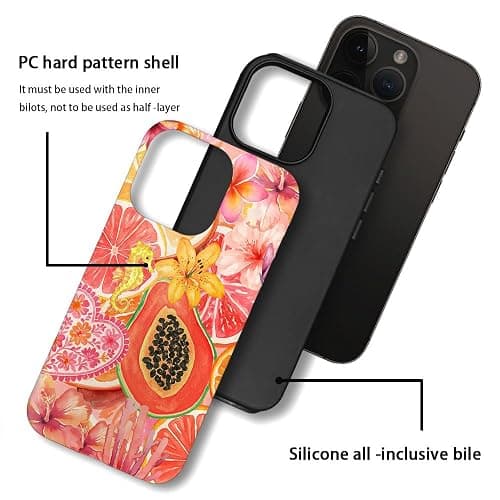Case Compatible with iPhone 15 Pro Max,Hybrid 2-Layer Hard Shell,Shockproof Soft for Girl Women,Fruit Watercolor Pink Flower thumbnail 3