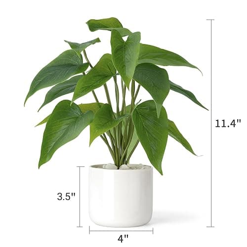 Mkono Fake Plants in Ceramic Pot, 11" Potted Artificial Plants Home Decor | Realistic Faux Green Leaf Plant with White Planter, Fake Pothos, for Desk Shelf Table Office Bathroom Bedroom Decoration thumbnail 3