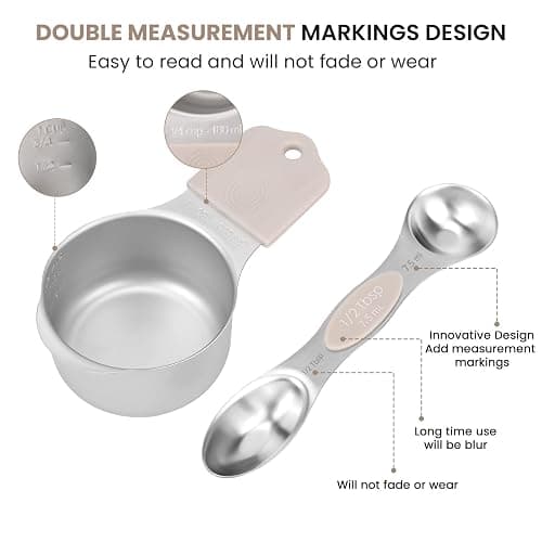 Magnetic Measuring Cups and Spoons Set-Heavy Duty 304 Stainless Steel | Double Measurement Markings,BPA-Free,Set of 16 with Leveler for Measuring Dry and Liquid Ingredients(Khaki) thumbnail 4