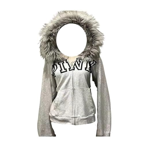 OANTGM Y2k Zip Up Hoodie Fur Jackets Emo Grunge Crop Winter Coats Teen Streetwear 2000s Vintage - Image 1