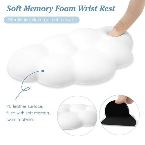 Arisase Cloud Wrist Rest Cushion for Mouse Ergonomic Soft PU Leather Memory Foam Wrist Pain Relief Mouse Wrist Support Pad with Anti-Skid Base for Office School Home Laptop & Computer Mouse (White) thumbnail 6