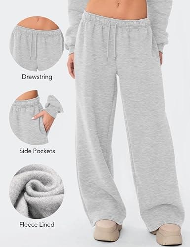 Ugerlov Sweatpants Women Wide Leg Fleece Lined Baggy Sweat Pants | Lounge Cotton Straight Leg High Waisted Trousers Comfort Cute Fall Winter Warm Gym Athletic thumbnail 5