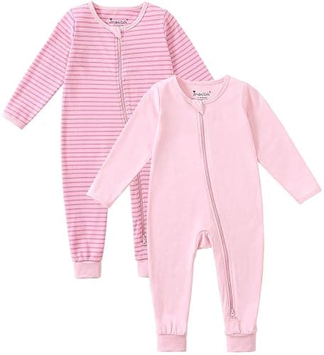 Jimonda Baby Sleeper Rompers,Unisex Boys Girls Zip-Front Pajamas One-Piece Footless Outfit 0-24 Months (Pack of 2 - Image 1
