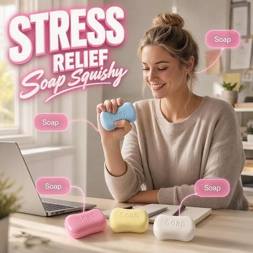 2026 New ASMR Crunchy Bead Filled Squishy Stress Ball, Handmade Realistic Bar Soap Shaped Fidget Toy, Soft Squeeze Sensory Gift for Party Favors (Soap-Pink) thumbnail 2