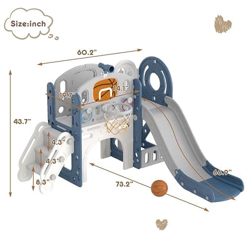 XJD 8 in 1 Toddler Slide Set, Kids Slide for Toddlers Age 1+, Toddler Climber Slide PlaySet with Basketball Hoop and Ball,Outdoor Indoor Playground for Toddlers 1-3 (Blue Gley, 8 in 1) thumbnail 2