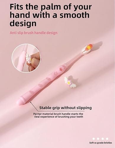 POMN Pink Soft Bristle Toothbrush Fairy Toothbrush Cute Girl Kid's Toothbrush Micro Fur Manual Toothbrush with 10000 Ultra Soft Bristle (2 Pack) thumbnail 4