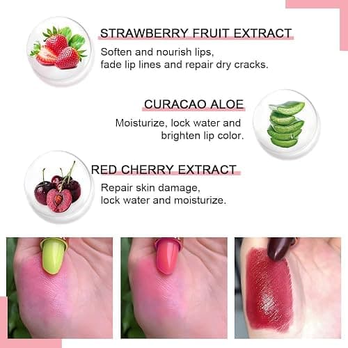 evpct 3Pcs Magic Color Changing Lipstick 24 Hours Original for Women Lasting Waterproof, Aloe Vera Strawberry Black Red Cherry PH Mood Permanent Hardpointing color changing Lipstick Tinted Lip balms - 3 Count (Pack of 1) - 3Pcs Aloe Vera Strawberry Red Cherry - New thumbnail 2