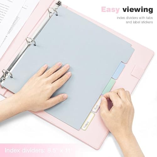 Ospelelf Vintage Hardcover 3 Ring 1 inch Leather Binder, Professional Binders Organizer Suitable for Letter Size Documents, Binder Dividers with Tabs, Faux Pink Leather thumbnail 7