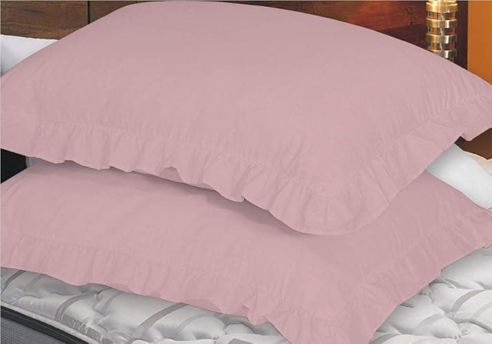 ZASH LONDON Ruffle Pillowcases Luxury Decorative Frilled Edge Oxford Pillow Cases Plain Dyed Poly Cotton Pillow Covers (Baby Pink) - Image 1