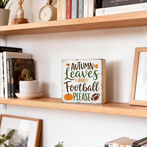 TOUNER Autumn Leaves And Football Please Wooden Box Sign, Thanksgiving Wooden Box Sign for Home Farmhouse Bedroom Desk Shelf Decor, Autumn Gifts for Man Friends Family Colleague Football Lovers thumbnail 4