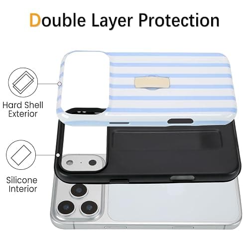 SOKAD Vertical Stripes Phone Case for iPhone 17 Pro Max with Finger Strap Kickstand, Cute Striped Line Pattern for Girls Women, Glossy Shockproof Protective Cover, Light Blue thumbnail 3