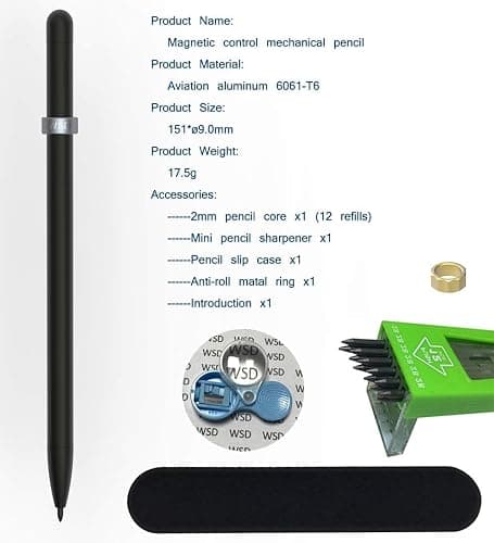 WSD Mechanical Pencils, Magnetic Control Pencil, CNC Machined, Universal 2.0mm Pencil Refill, Black thumbnail 5