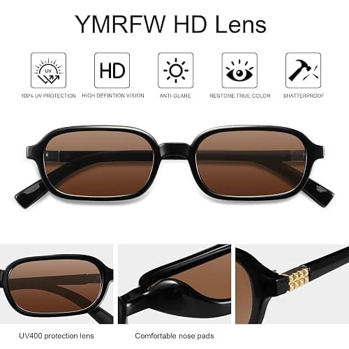 YMRFW Retro Rectangular Sunglasses for Women Narrow Trendy Small 90s Style Square Frame UV Protection Sun Glasses thumbnail 6