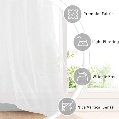 Hiasan Sheer Curtains for Bedroom with Tiebacks, Light Filtering Airy Breathable Voile Drapes Lightweight Grommet Window Curtains for Living Room, Sliding Glass Door, Off White, W52 x L84, 2 Panels thumbnail 4