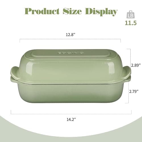 EDGING CASTING Enameled Cast Iron Loaf Pan with Lid, Bread pan, Dutch Oven Bread pan for Homemade Sourdough Bread Baking, 12.5x5.5 inch, 5qt, Pistachio Green thumbnail 2