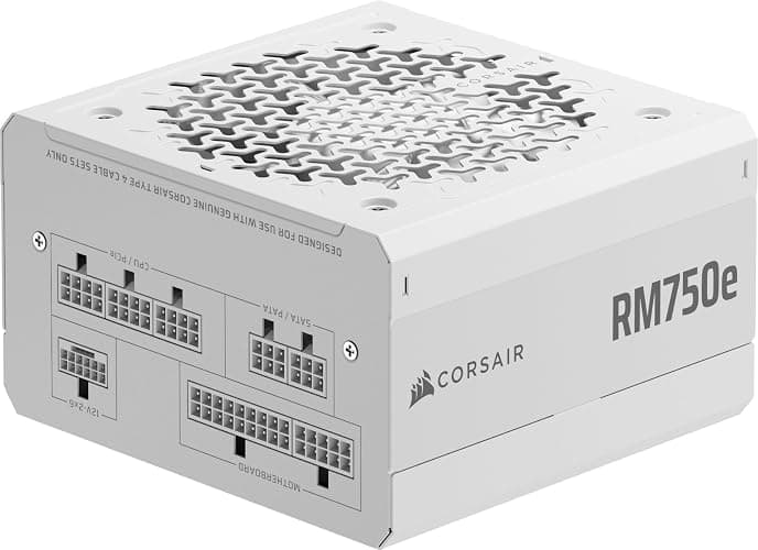 CORSAIR RM750e (2025) Fully Modular Low-Noise ATX Power Supply with 12V-2x6 Cable – ATX 3.1 & PCIe 5.1 Compliant, Cybenetics Gold Efficiency, 105°C-Rated Capacitors, Modern Standby Mode – White - Image 1