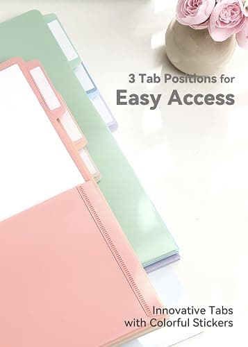 SortRax Plastic Folders with Pockets, 3 Hole Punched for 3 Ring Binder, 1/3 Cut Index Tabs for Quick Find, Pastel 6 Pack, Letter Size for School, Colorful Labels thumbnail 3