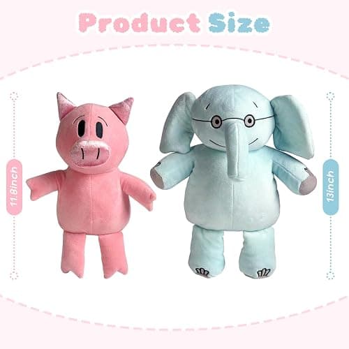 NUWDYSNN Elephant and Pig Book Plush Toy Set, Reading Buddy Plush Toys, Filled Animal Plush 2-Pack (Blue Elephant 13 in, Pink Pig 11.8 in thumbnail 2