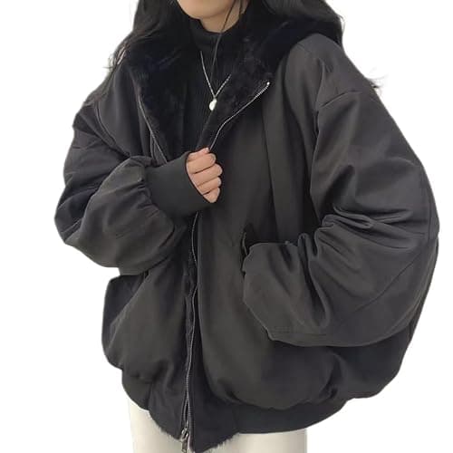 Sumleno Sherpa Jacket for Women Teen Girls Reversible Y2k Zip Up Hoodie Fleece Fur Grunge Winter Coat Cutecore Korean Clothes - Image 1