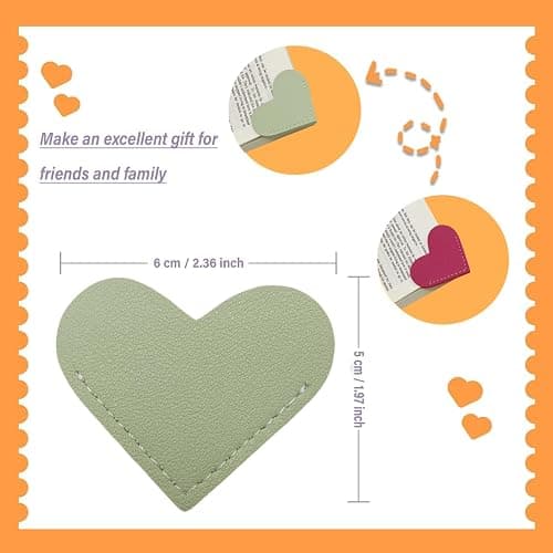 Leather Heart Bookmarks - Winjeto 6 Pieces Cute Corner Page Book Marks for Teachers Students Book Reading Lovers, for School Office Home Supplies (Sweet（6pcs）) thumbnail 3