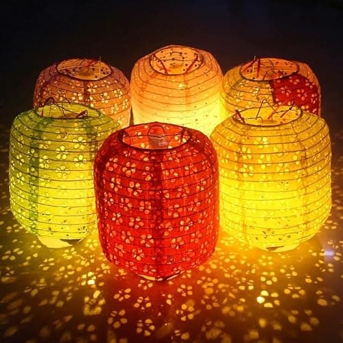 Metany 10PCS Paper Lanterns Variety Color Vibrant Paper Lanterns 6inches with LED Lights, Winter Melon Shape, Not Water Resistant thumbnail 4