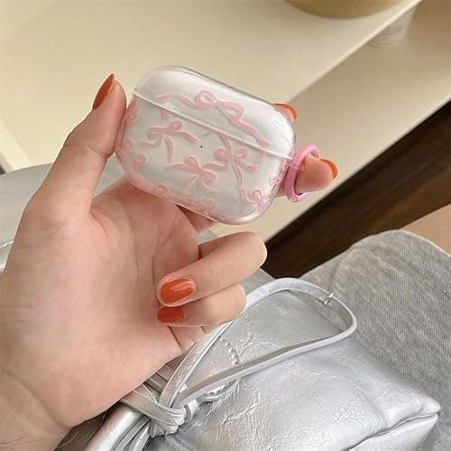 Reownest Clear for AirPods 4th Generation (2024) Cute Bow Pattern Bowknot Aesthetic Design Shockproof Keychain Cover Soft Headphone Cases for Airpods 4 -Clear thumbnail 2