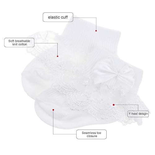 BQUBO Baby Girls Socks Eyelet Ruffle Lace Sock Baby Socks Newborn/Infant/Toddlers/Kids Frilly Summer Thin Dress Sock - 4 Pairs D: Lightsalmon, Skyblue, Lightyellow, White - 0-6 Months thumbnail 5