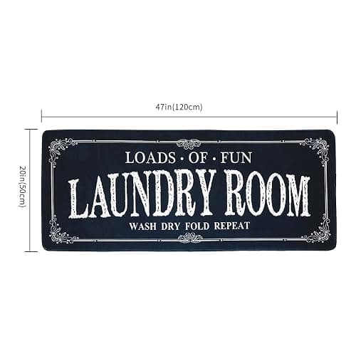 ROMAMIGO Non Slip Laundry Runner Rug - Farmhouse Kitchen Floor Mat for Mudroom and Bathroom - Black, 20 X 47 Inches thumbnail 2