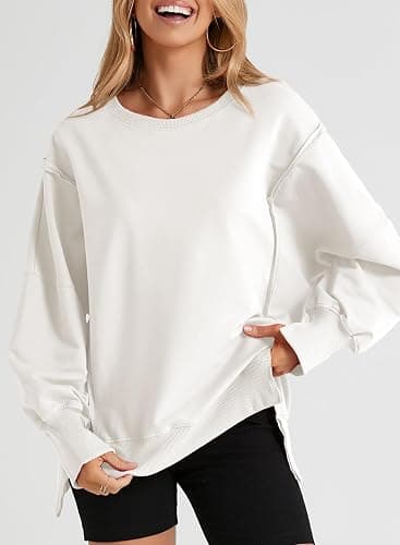 SHEWIN Womens Oversized Reverse Seam Sweatshirt Casual Long Sleeve Pullover Tops Lightweight Loose Crewneck Sweatshirts thumbnail 3