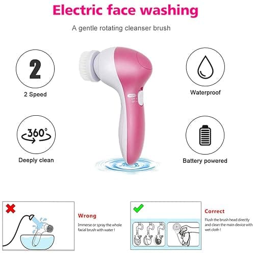Facial Cleansing Brush Face Brush Electric Face Massager Facial Cleansing Spin Brush Set for Gentle Exfoliating,Removing Blackhead Gift Skincare for Teenage Girl(Pink1) thumbnail 6