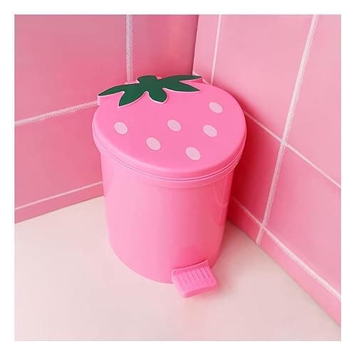 BxuxJar Strawberry Trash Can with Lid 1 Gal Small Cute Trash Can for Desk | Small Pink Strawberry Trashcan Cute Girls Room Trash Can for Bedroom Desk Office with Garbage Bag and 3D Cartoon Stickers - Image 1