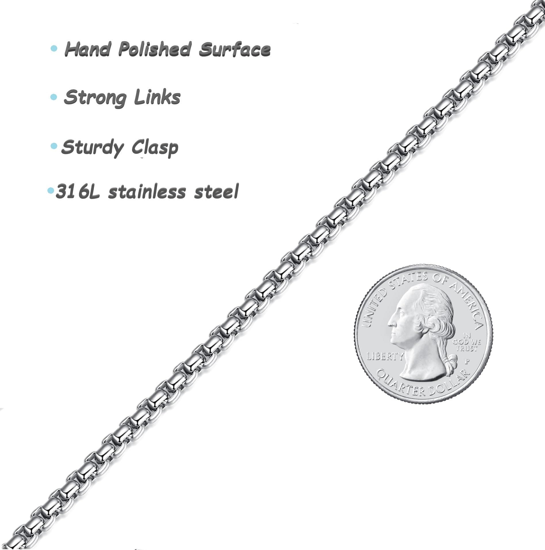 FOSIR Mens Chain Necklaces, Stainless Steel Rolo Chain Necklace for Men and Women, Silver Tone Box Chains for Men, Wide 2/3/4/5mm thumbnail 2