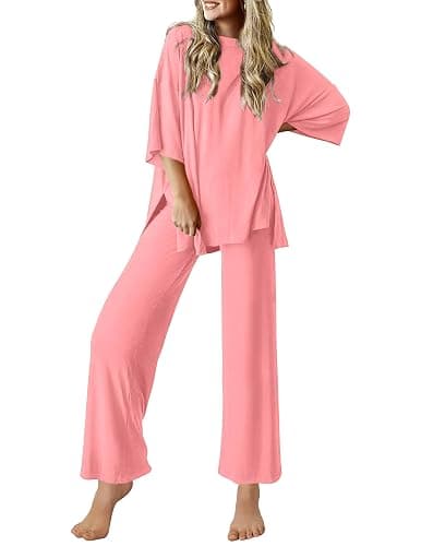 Ekouaer Lounge Sets for Women Short Sleeve Tops and Long Pants Soft Comfy Pajamas Set 2 Piece Outfits S-XXL - Image 1