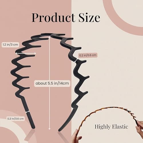 Dresyu Zig Zag Headbands for Women Men, Non-slip Plastic Wavy Headband with Teeth Comb Hairbands Classic 90s Hair Accessories 2pcs (Matte Black) thumbnail 7