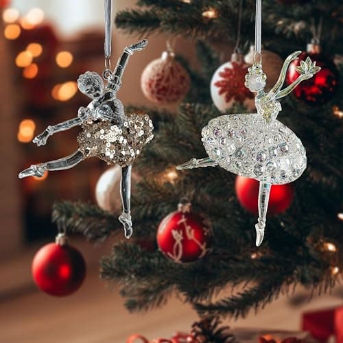 JOYWU Ballerina Christmas Tree Ornaments Set of 2 - Acrylic Ballet Girl Figurines with Different Poses, Shatterproof Hanging Decor for Xmas Holiday, Unique Gift for Dance Lovers thumbnail 2