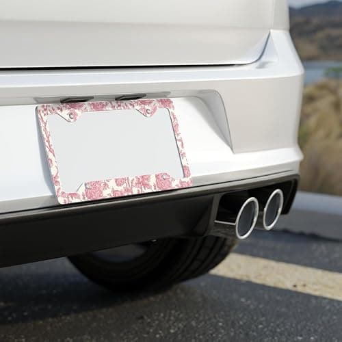 Pink Peony License Plate Frame, Toile Cottagecore Vehicle Accessory for Exterior Car, New Car Gift For Her, Chinoiserie Tag Cover thumbnail 2
