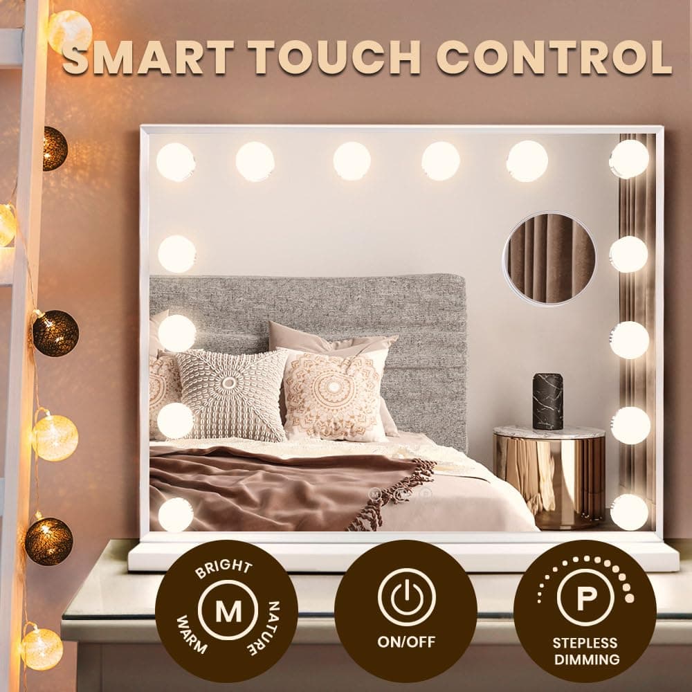 Simplus Vanity Makeup Mirror with Lights Hollywood LED Mirrors Stand Wall Mounted, Smart Touch Control Screen, 14 Dimmable LED Lights Stable Base White, 50x42cm - 50x42cm $89.99 thumbnail 6