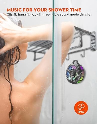 Waterproof Bluetooth Shower Speaker, Suction Cup, Small Portable Wireless IPX7 Waterproof Outdoor Speakers, Loud Stereo Sound Deep Bass, TWS Pairs, 6 Mode RGB Lights, All Ages Gift for Christmas thumbnail 4