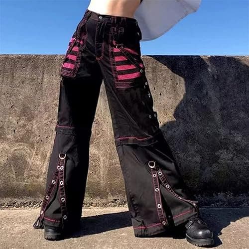 Women Y2k Pants Goth Punk Emo Baggy Bell Bottom Jeans Y2k Wide Leg Harajuku Grunge Pants Hip Hop Clothes thumbnail 4