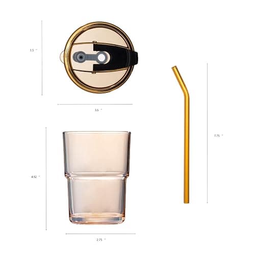 BLUEPOLAR 13oz/400ml Tumbler Water Glass, Cups with Straw and Lid Sealed Carry on for Coffee, Iced Tea, Thick Wall Insulated Glass Cup (Amber)… thumbnail 3
