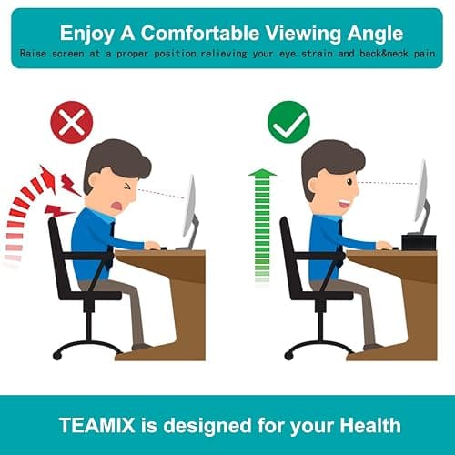 TEAMIX 20 Inch Monitor Stand Riser, Black Desktop Stand for PC/TV/Laptop/Printer, Wood Monitor Riser with Storage, Computer Stand Keyboard Organizer thumbnail 7