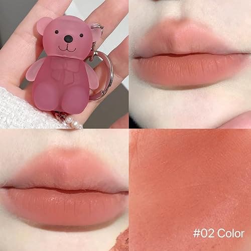 Petansy Velvet Matte Liquid Lipstick, 6 Colors Waterproof Long Lasting Lip Gloss Lip Stain, Cute Bear 2 in 1 Key Chain Lip Gloss, Korean Lip Glaze Natural Lip Makeup thumbnail 4