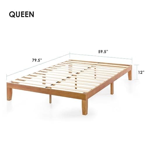 Mellow Naturalista Classic - 12 Inch Solid Wood Platform Bed with Wooden Slats, No Box Spring Needed, Easy Assembly, Queen, Pine thumbnail 2