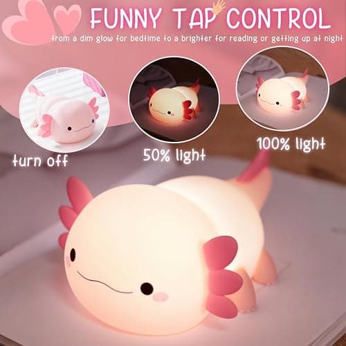 YR YRHH-PET Axolotl Cute Night Light for Kids, Axolotl Lamp Girls Xmas Gifts, Rechargeable Bedside Nightlight, Squishy Dimmable Silicone LED Funny Animal Light, Baby Nursery Dorm Kawaii Décor Toys thumbnail 3