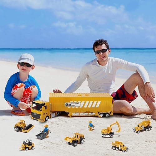 OR OR TU Construction Truck Car Toys Beach Vehicle Toys Kids Engineering Car Set with Crane,Forklift,Bulldozer,Excavator,Roller,Cement Truck,Dumper Birthday Gift for 3 4 5 6 Years Old Boys Girls Kids thumbnail 2