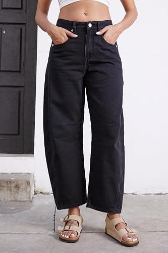 GREAIDEA Mid Rise Barrel Jeans for Women Wide Leg Mid Waist Cropped Denim Pants Y2k Baggy Boyfriend Jeans with Pockets thumbnail 4