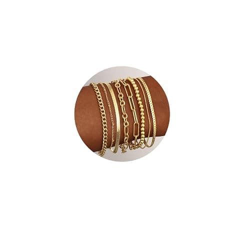 Gold Bracelets for Women, 14K Gold Plated Dainty Bracelets Set, Layered Chain Bracelets Pack Jewelry - Image 1