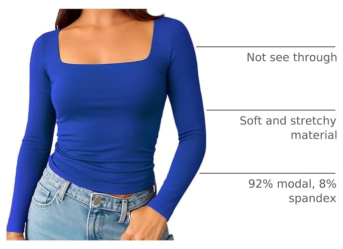 TiulZial Square Neck Shirt for Women - Long Sleeve Going Out Tops Double Lined Tight Crop T Shirt Slim Fit thumbnail 4