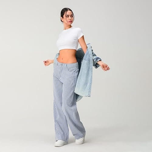 Mxiqqpltky Y2k Striped Bell Bottom Jeans Women High Waisted Boyfriend Denim Pants Baggy Wide Leg Stretchy Bootcut Flare Jeans thumbnail 7