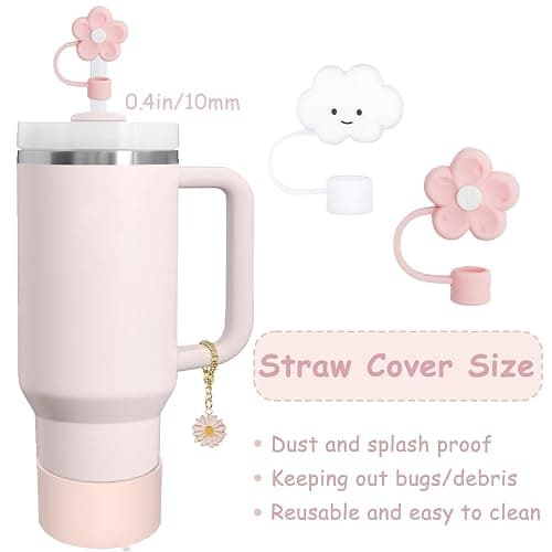 Stanley Cup Accessories Set,Including 2 Pcs 0.4in Straw Cover, 1 Silicone Spill-Proof Stopper Set of 3, 1 Cute Butterfly Handle Charm, 1 Silicone Boot Fits Stanley 40&30 Oz Tumbler (Rose Quartz) thumbnail 3